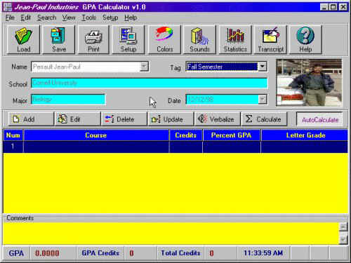GPACalculator Main Window